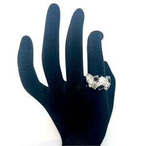 Sterling Silver 925 Statement Ring Clear & Dark Glass Stones Size 9